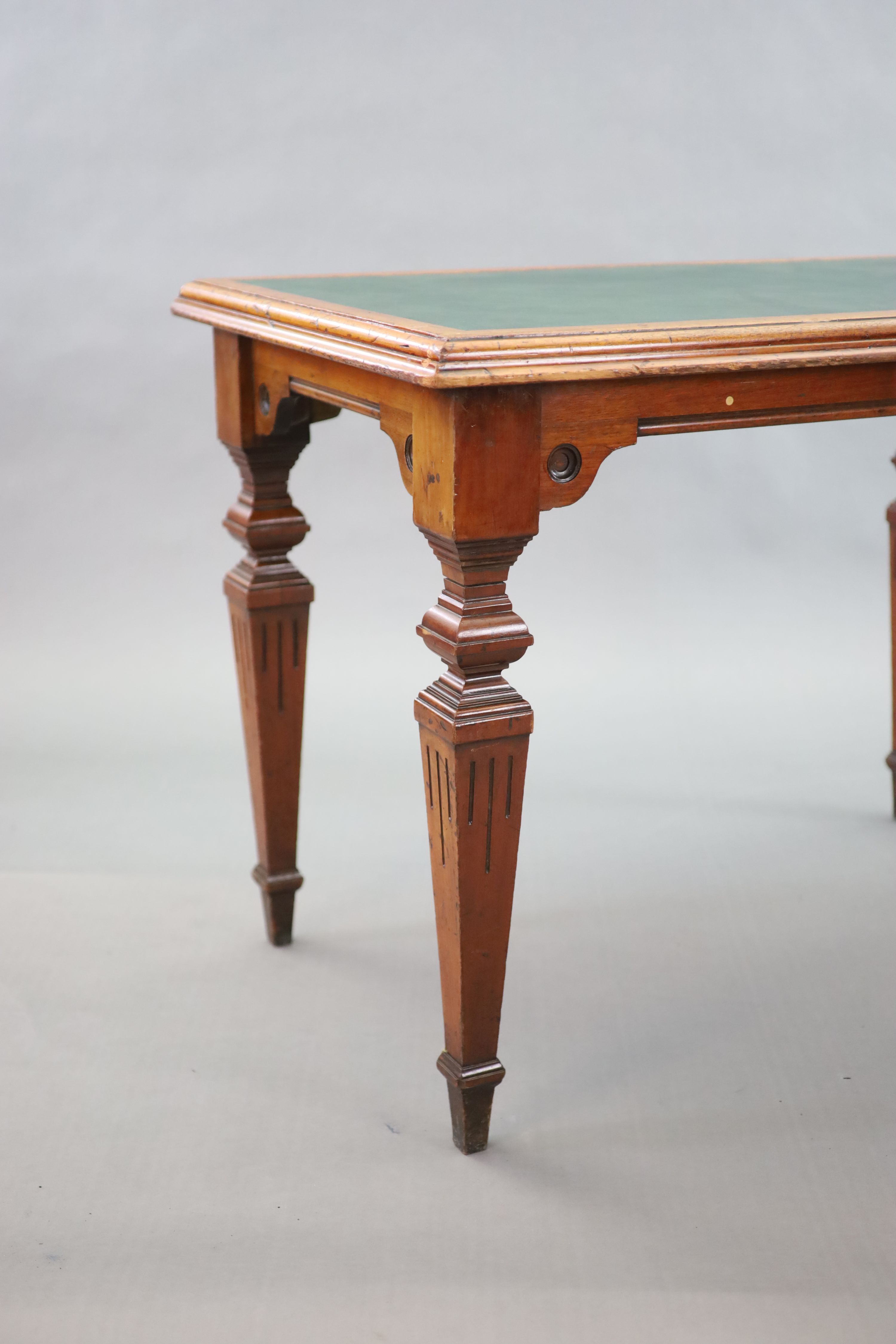 A Victorian mahogany library table, supplied by Sage & Co. Shopfitters of London, W.113cm D.69cm H.78cm